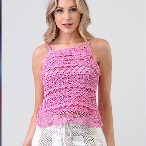 Pink and Pearl Crochet Tank Top